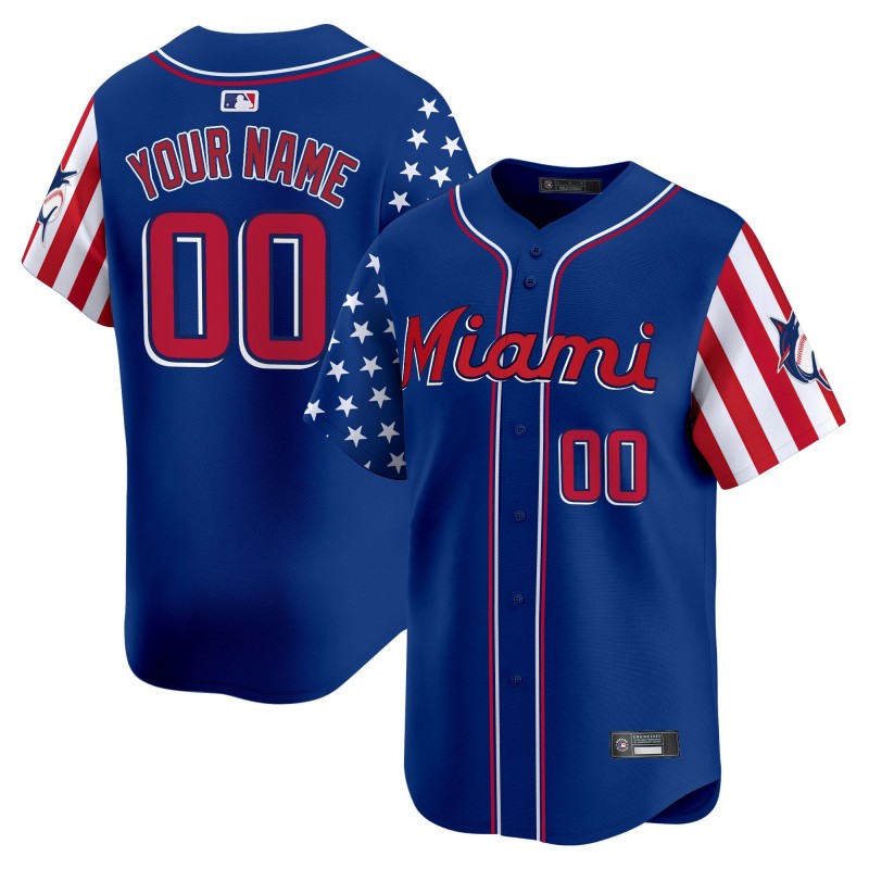 Miami Marlins Custom Royal 2025 Independence Day Limited Stitched Jersey