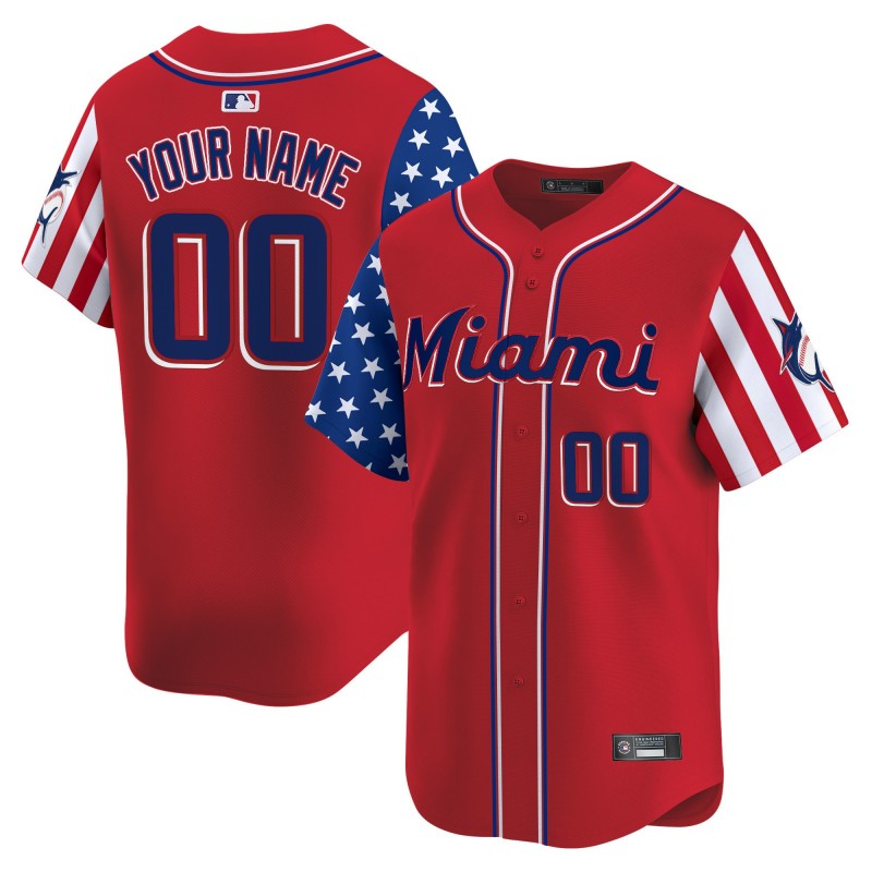 Miami Marlins Custom Red 2025 Independence Day Limited Stitched Jersey