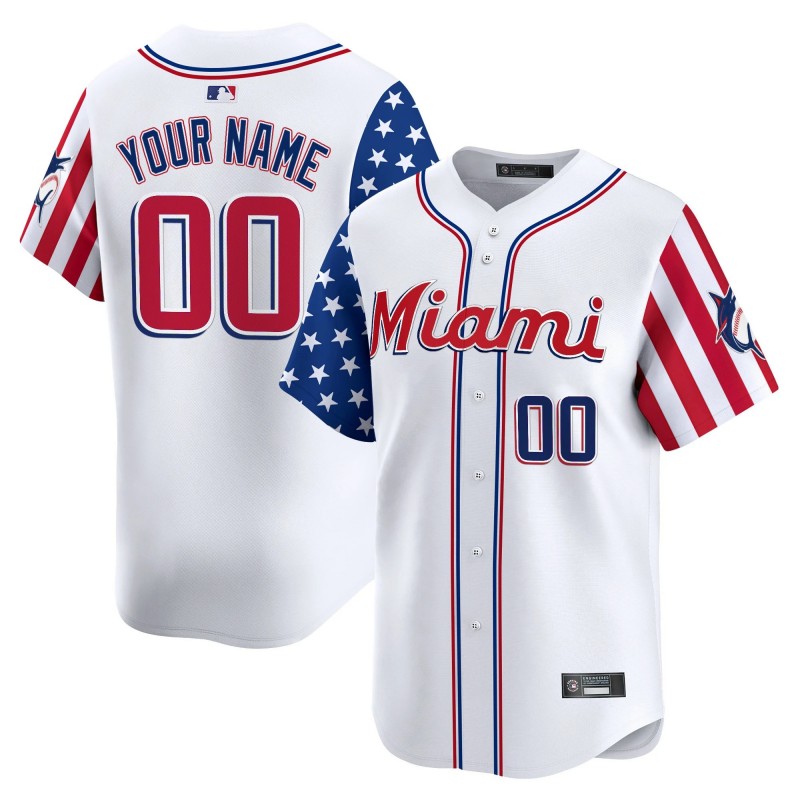 Miami Marlins Custom White 2025 Independence Day Limited Stitched Jersey