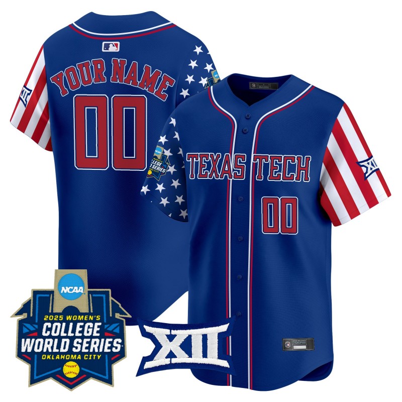 Texas Tech Red Raiders Softball Custom Royal 2025 Independence Day (WCWS) Limited Stitched Baseball Jersey Texas Tech Red Raiders Softball Custom Royal 2025 Independence Day (WCWS) Limited Stitched Baseball Jersey
