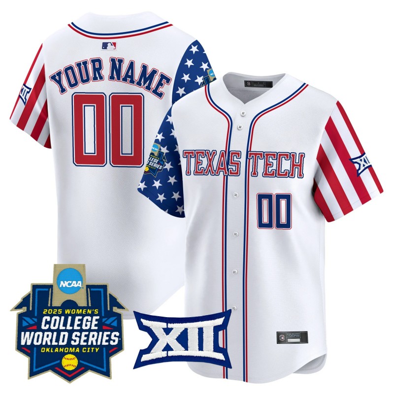 Texas Tech Red Raiders Softball Custom White 2025 Independence Day (WCWS) Limited Stitched Baseball Jersey Texas Tech Red Raiders Softball Custom White 2025 Independence Day (WCWS) Limited Stitched Baseball Jersey