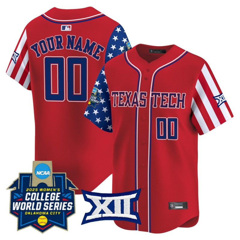 Texas Tech Red Raiders Softball Custom Red 2025 Independence Day (WCWS) Limited Stitched Baseball Jersey Texas Tech Red Raiders Softball Custom Red 2025 Independence Day (WCWS) Limited Stitched Baseball Jersey
