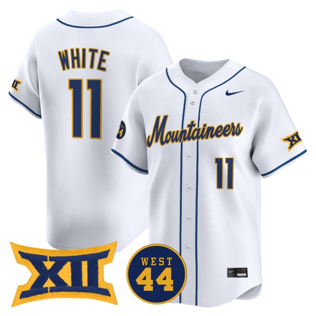 Men's West Virginia Mountaineers #11 Sam White Nike White 2025 Limited Stitched College Baseball Jersey - WEST 44 Patch