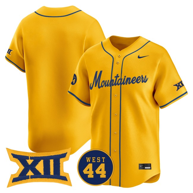 Men's West Virginia Mountaineers Blank Nike Gold 2025 Limited Stitched College Baseball Jersey - WEST 44 Patch