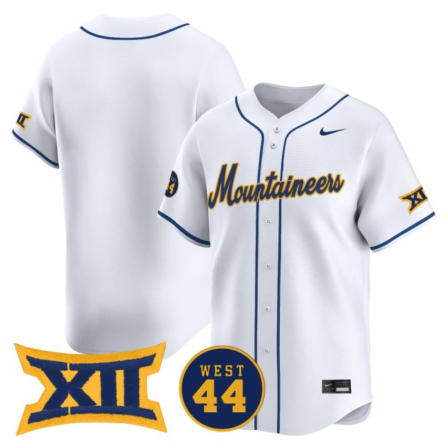 Men's West Virginia Mountaineers Blank Nike White 2025 Limited Stitched College Baseball Jersey - WEST 44 Patch