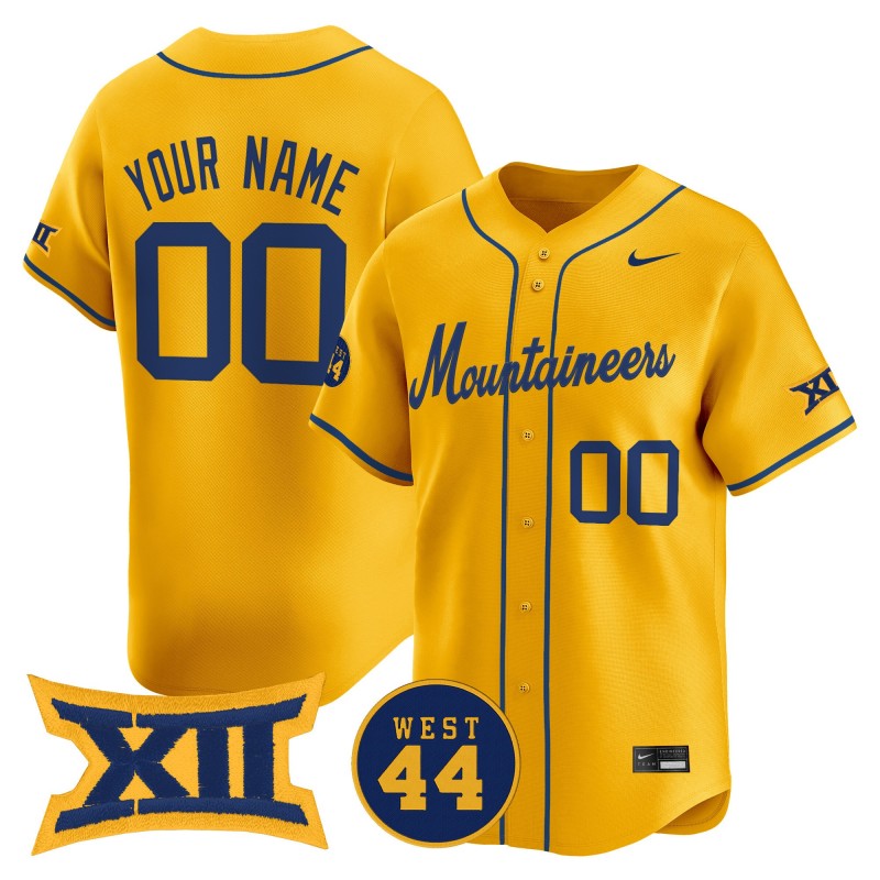 West Virginia Mountaineers Custom Nike Gold 2025 Limited Stitched College Baseball Jersey - WEST 44 Patch