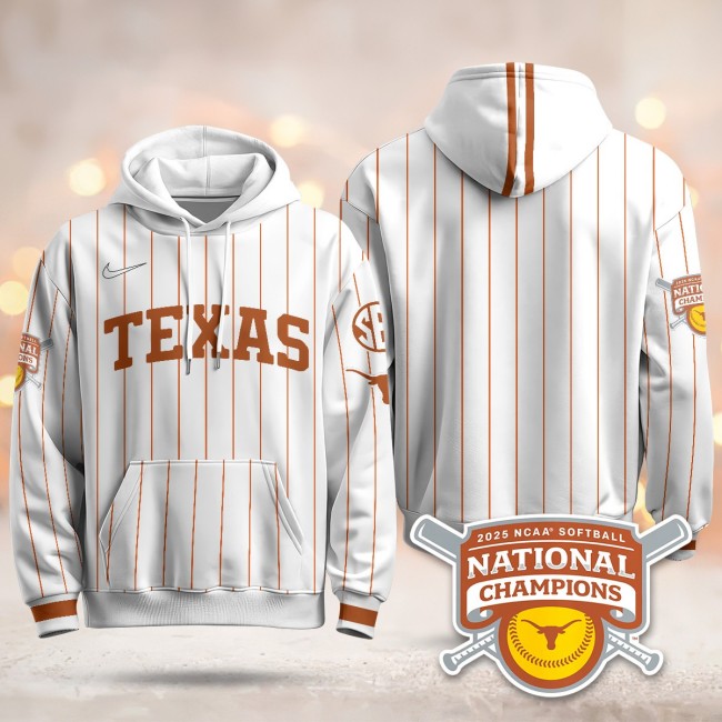 Men's Texas Longhorns Blank White Pinstripe 2025 NCAA Softball Women's College World Series Champions Hoodie - All Stitched