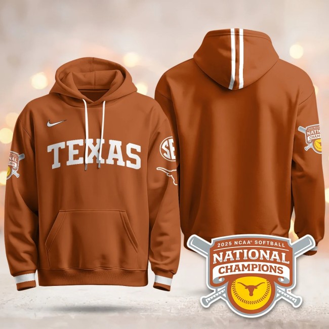 Men's Texas Longhorns Blank Orange 2025 NCAA Softball Women's College World Series Champions Hoodie - All Stitched