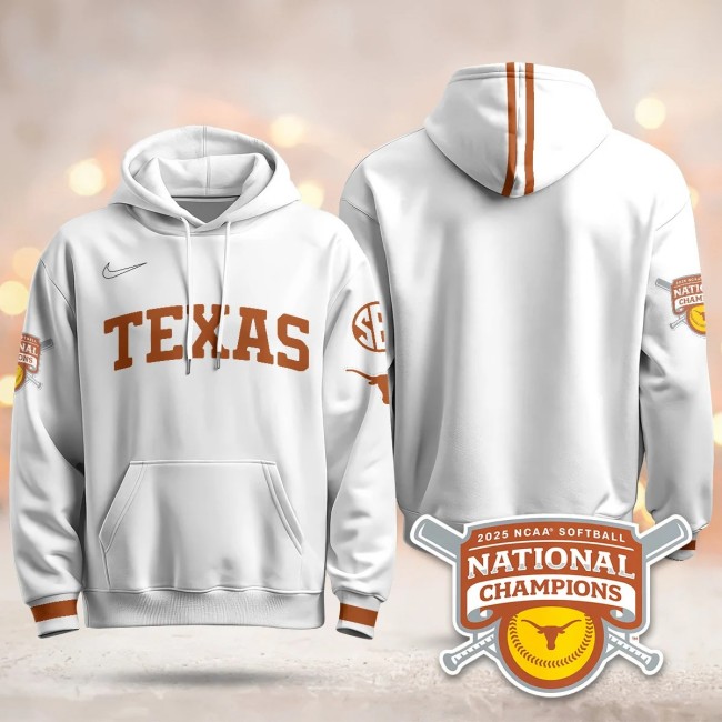 Men's Texas Longhorns Blank White 2025 NCAA Softball Women's College World Series Champions Hoodie - All Stitched
