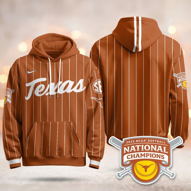 Men's Texas Longhorns Blank Orange Pinstripe 2025 NCAA Softball Women's College World Series Champions Hoodie - All Stitched