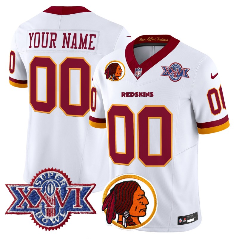 Washington Redskins Custom White Throwback 1992 Super Bowl XXVI Patch Vapor Limited Stitched Jersey V2