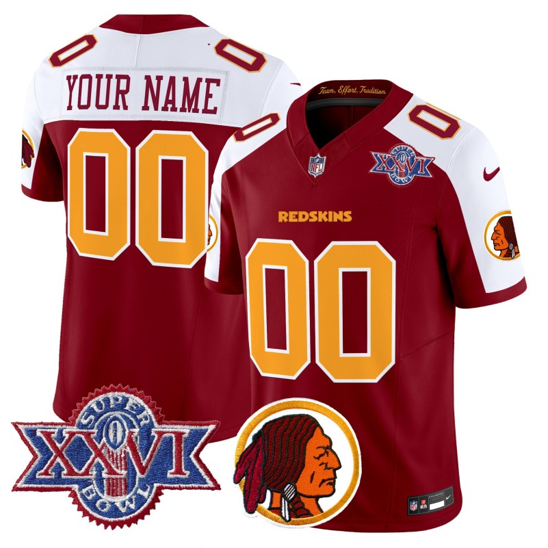 Washington Redskins Custom Burgundy White Throwback 1992 Super Bowl XXVI Patch Vapor Limited Stitched Jersey V2
