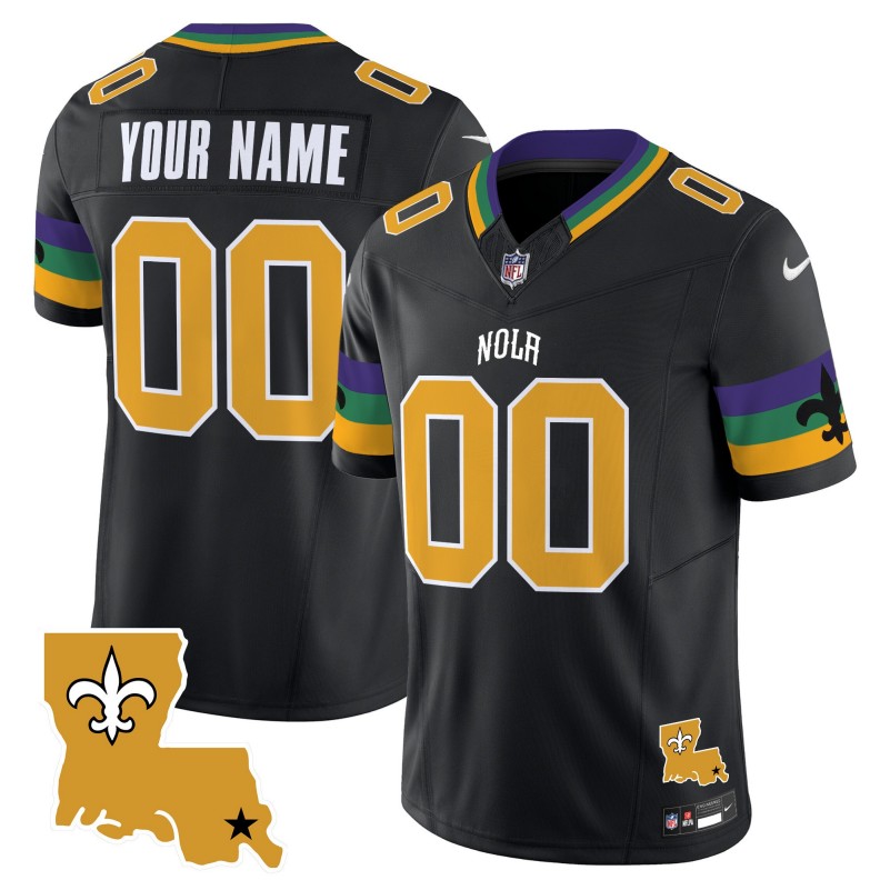 All Gender Saints Custom Black 2025 New Orleans City  FUSE Vapor Limited Stitched Jersey - LA State Map Patch