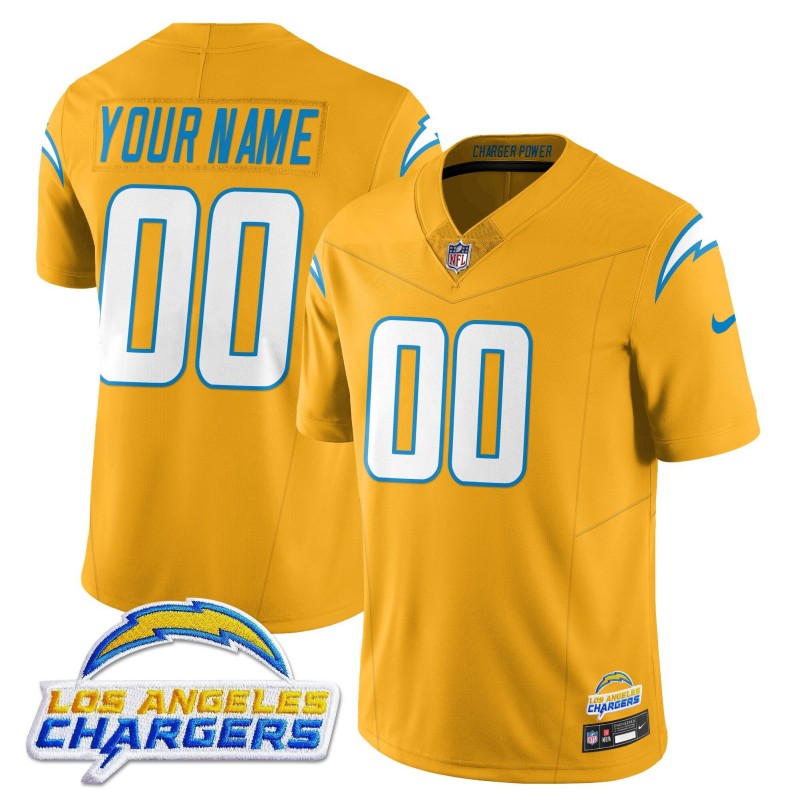 Los Angeles Chargers All Gender Custom Gold Alternate 2025 Stitched Jersey - Team Logo Patch
