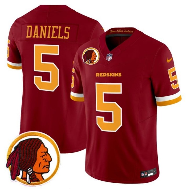 Men's Washington Redskins #5 Jayden Daniels Throwback F.U.S.E. Vapor Limited Stitched Jersey V2 Burgundy