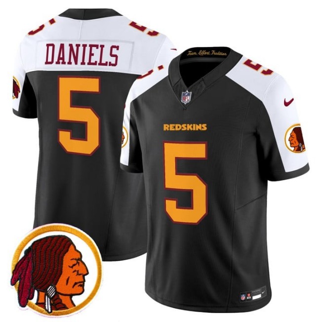 Men's Washington Redskins #5 Jayden Daniels Throwback F.U.S.E. Vapor Limited Stitched Jersey V2 Black White