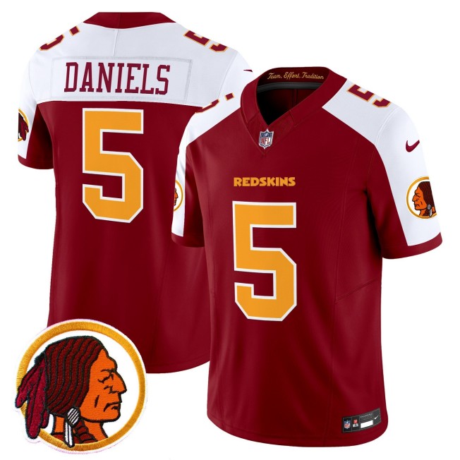 Men's Washington Redskins #5 Jayden Daniels Throwback F.U.S.E. Vapor Limited Stitched Jersey V2 Burgundy White