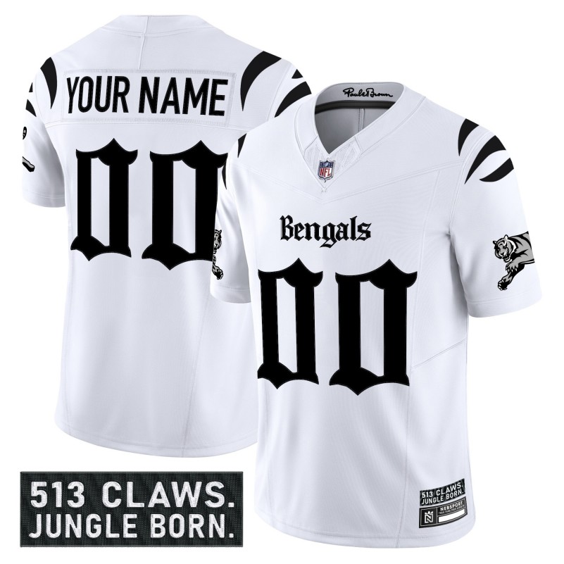 Cincinnati Bengals 'Gothic Jungle Shadows Edition' Custom Vapor Limited Stitched Jersey - White