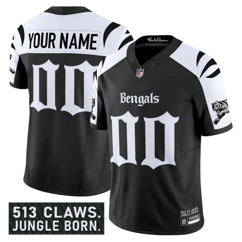 Cincinnati Bengals 'Gothic Jungle Shadows Edition' Custom Vapor Limited Stitched Jersey - Black White