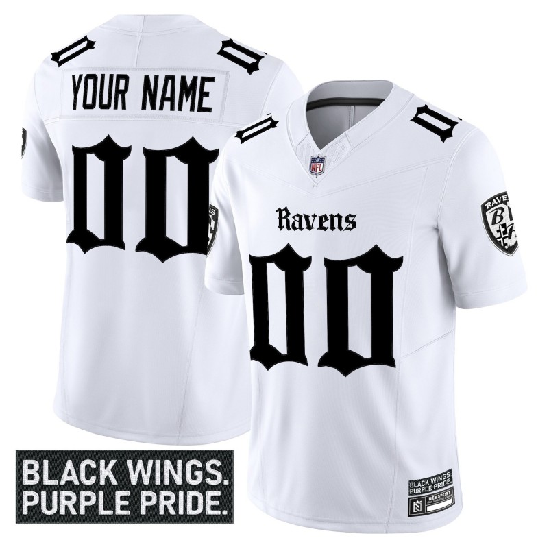 Baltimore Ravens 'Gothic Nevermore Edition' Custom Vapor Limited Stitched Jersey - White
