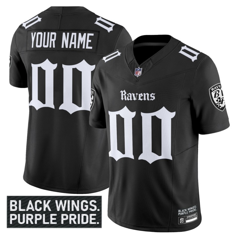 Baltimore Ravens 'Gothic Nevermore Edition' Custom Vapor Limited Stitched Jersey - Black