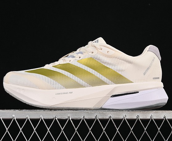 White Adizero Boston 13 Lightstrike Pro cushioning Shoes JS4947 - Chalk White / Gold Metallic / Halo Silver White Adizero Boston 13 Lightstrike Pro cushioning Shoes JS4947 - Chalk White / Gold Metallic / Halo Silver
