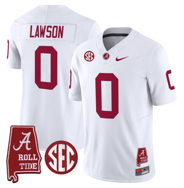 Men's Alabama Crimson Tide #0 Deontae Lawson Throwback Stitched Nike Jersey Whtie - Alabama Map