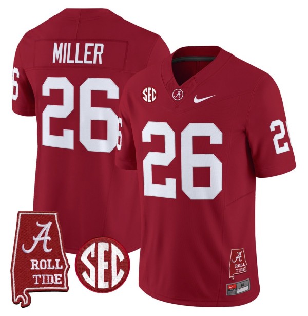 Men's Alabama Crimson Tide #26 Jam Miller Throwback Stitched Nike Jersey Crimson - Alabama Map