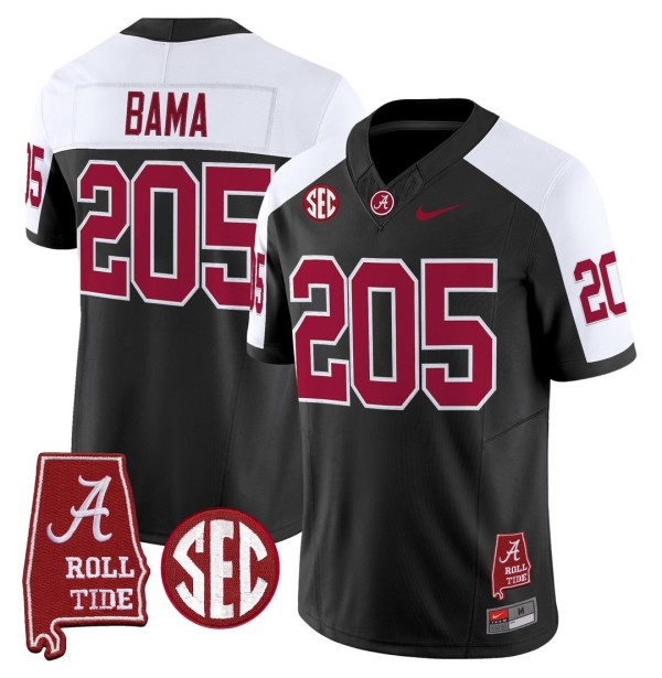 Men's Alabama Crimson Tide 205 Bama Throwback Stitched Nike Jersey Black Alternate - Alabama Map