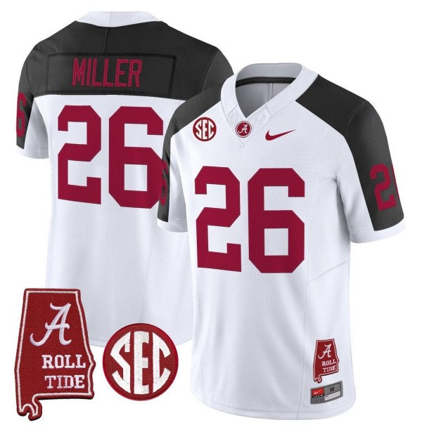 Men's Alabama Crimson Tide #26 Jam Miller Throwback Stitched Nike Jersey Inverted - Alabama Map