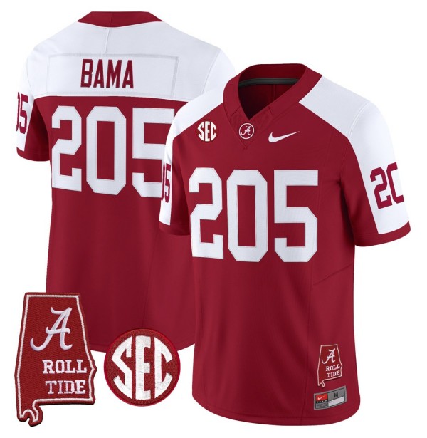 Men's Alabama Crimson Tide 205 Bama Throwback Stitched Nike Jersey Crimson Alternate - Alabama Map