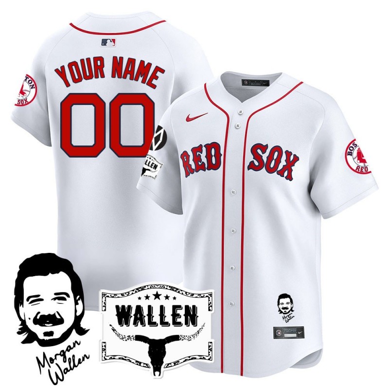 Morgan Wallen x Boston Red Sox Customized Nike 2025 MLB Limited Baseball Jersey White - All Stitched