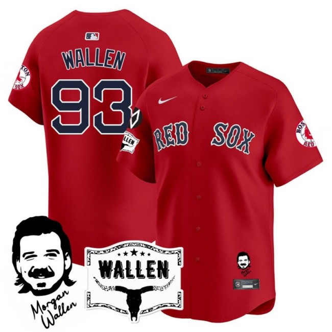 Men's Boston Red Sox #93 Morgan Wallen 2025 Nike MLB Jersey Red - All Stitched
