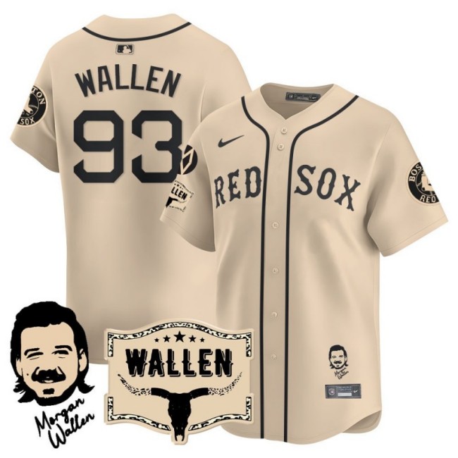 Men's Boston Red Sox #93 Morgan Wallen 2025 Nike MLB Jersey Cream Limited - All Stitched