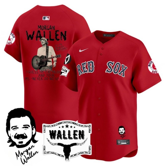 Men's Morgan Wallen x MLB Boston Red Sox 2025 Nike Jersey Red - All Stitched
