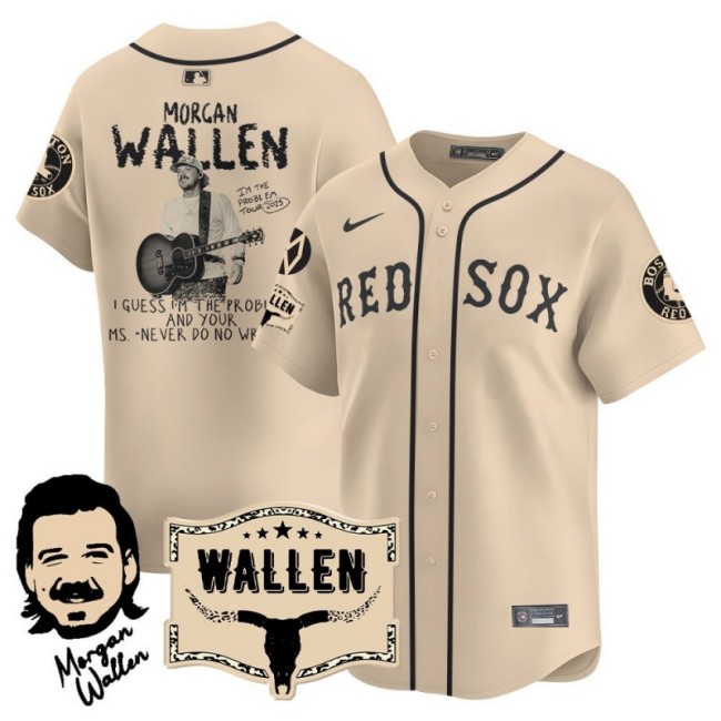 Men's Morgan Wallen x MLB Boston Red Sox 2025 Nike Jersey Cream Limied - All Stitched