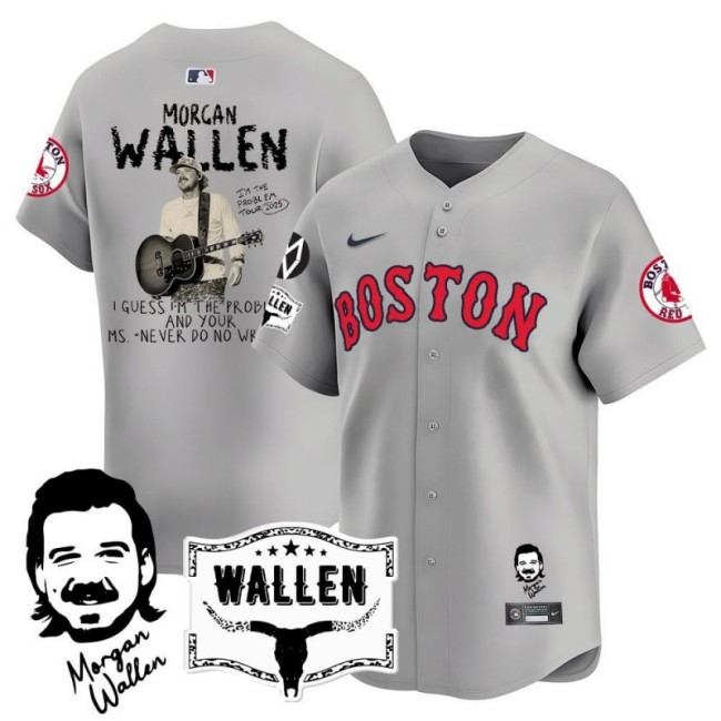 Men's Morgan Wallen x MLB Boston Red Sox 2025 Nike Jersey Grey - All Stitched