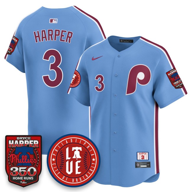 Men's Phila. Phillies #3 Bryce Harper Nike 350 Home Runs MLB Jersey Light Blue - All Stitched