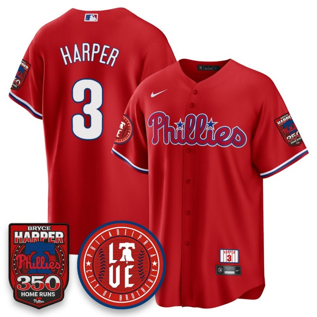 Men's Phila. Phillies #3 Bryce Harper Nike 350 Home Runs MLB Jersey Red - All Stitched