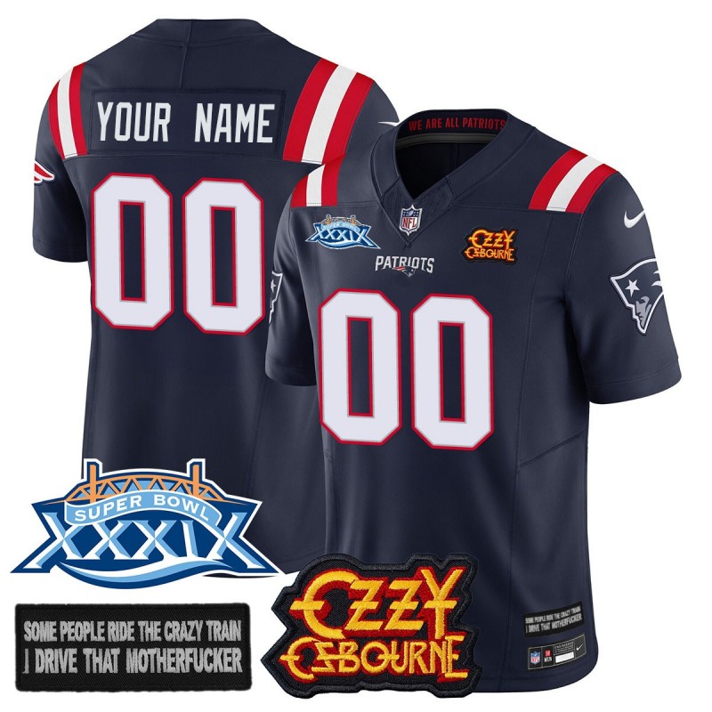 Ozzy Osbourne NE Patriots Custom Nike NFL Limited Jersey Navy - Memories Super Bowl XXXIX - All Stitched