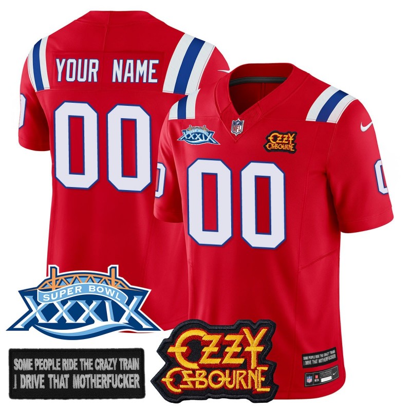 Ozzy Osbourne NE Patriots Custom Nike NFL Limited Jersey Red - Memories Super Bowl XXXIX - All Stitched
