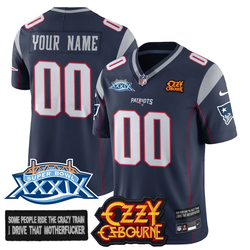 Ozzy Osbourne NE Patriots Custom Nike NFL Limited Jersey Blue - Memories Super Bowl XXXIX - All Stitched