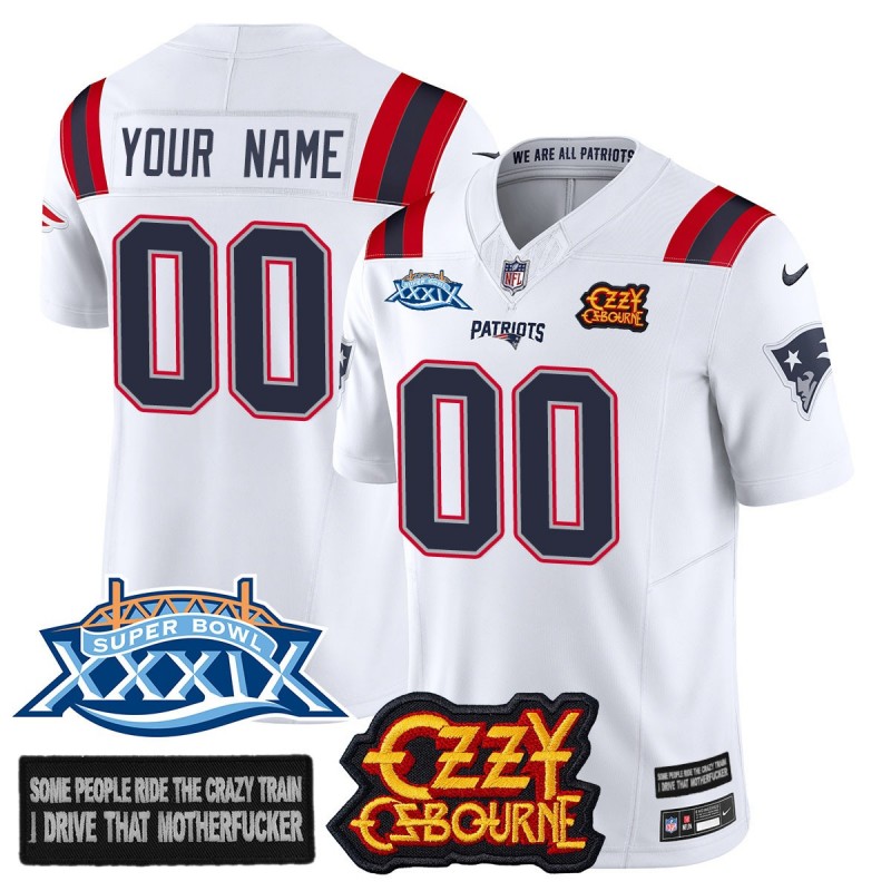 Ozzy Osbourne NE Patriots Custom Nike NFL Limited Jersey White - Memories Super Bowl XXXIX - All Stitched