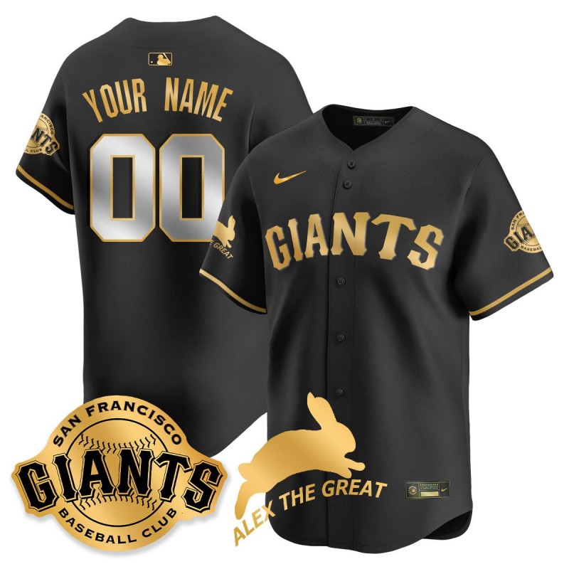 SF Giants 'Alex the Great' Rabbit Memories 2025 Custom MLB Nike Jersey Black Gold - All Stitched