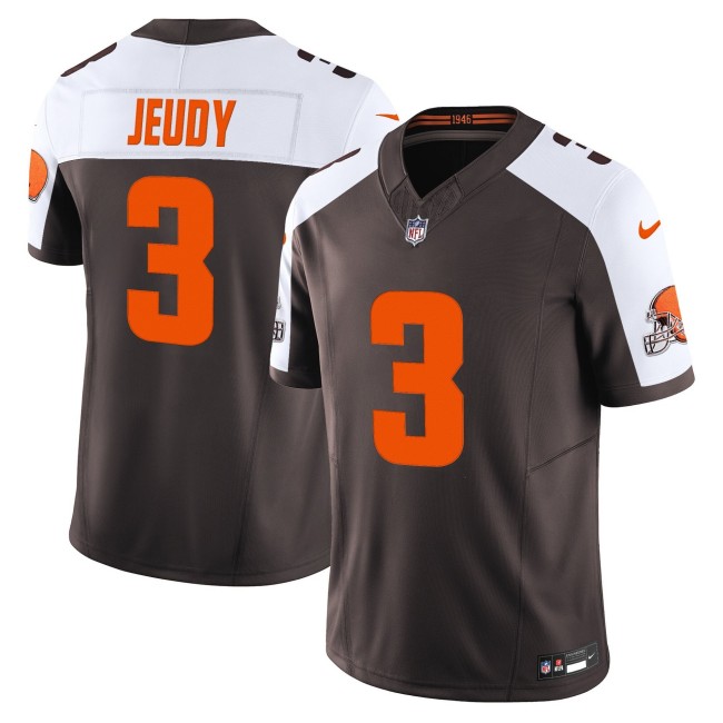 Men's Cleveland Browns #3 Jerry Jeudy Brown White 'Alpha Dawg Edition' Nike FUSE Vapor Limited NFL Jersey