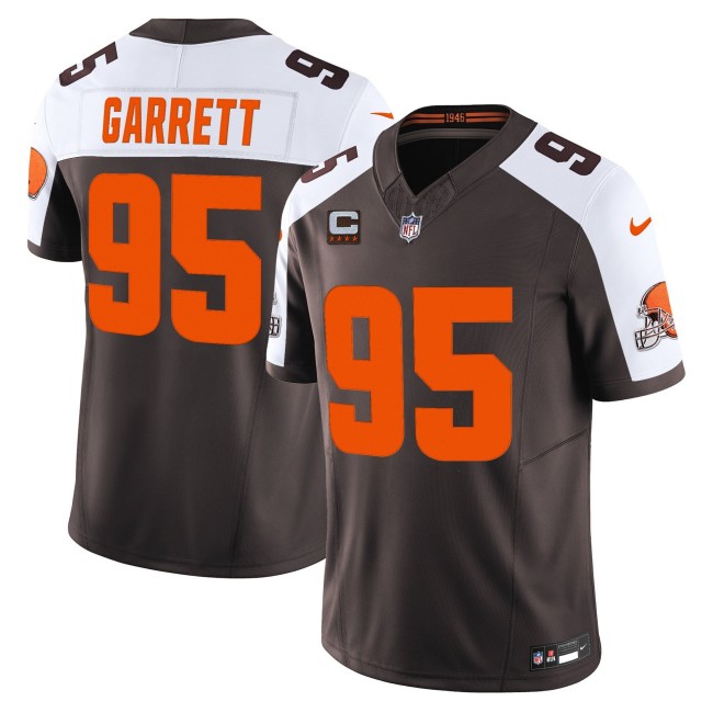 Men's Cleveland Browns #95 Myles Garrett Brown White 'Alpha Dawg Edition' Nike FUSE Vapor Limited NFL Jersey - 4-Star C Patch