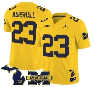 Youth Michigan Wolverines #23 Jordan Marshall Maize 2025 FUSE Limited Stitched Football Jersey - With Team & MI State Map Patch