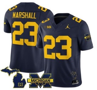 Youth Michigan Wolverines #23 Jordan Marshall Navy 2025 FUSE Limited Stitched Football Jersey - With Team & MI State Map Patch