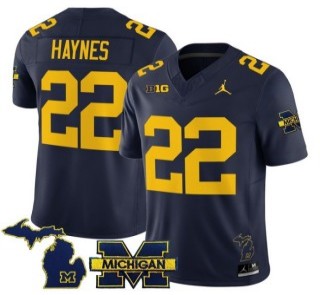 Youth Michigan Wolverines #22 Justice Haynes Navy 2025 FUSE Limited Stitched Football Jersey - With Team & MI State Map Patch