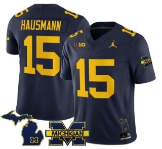 Youth Michigan Wolverines #15 Ernest Hausmann Navy 2025 FUSE Limited Stitched Football Jersey - With Team & MI State Map Patch
